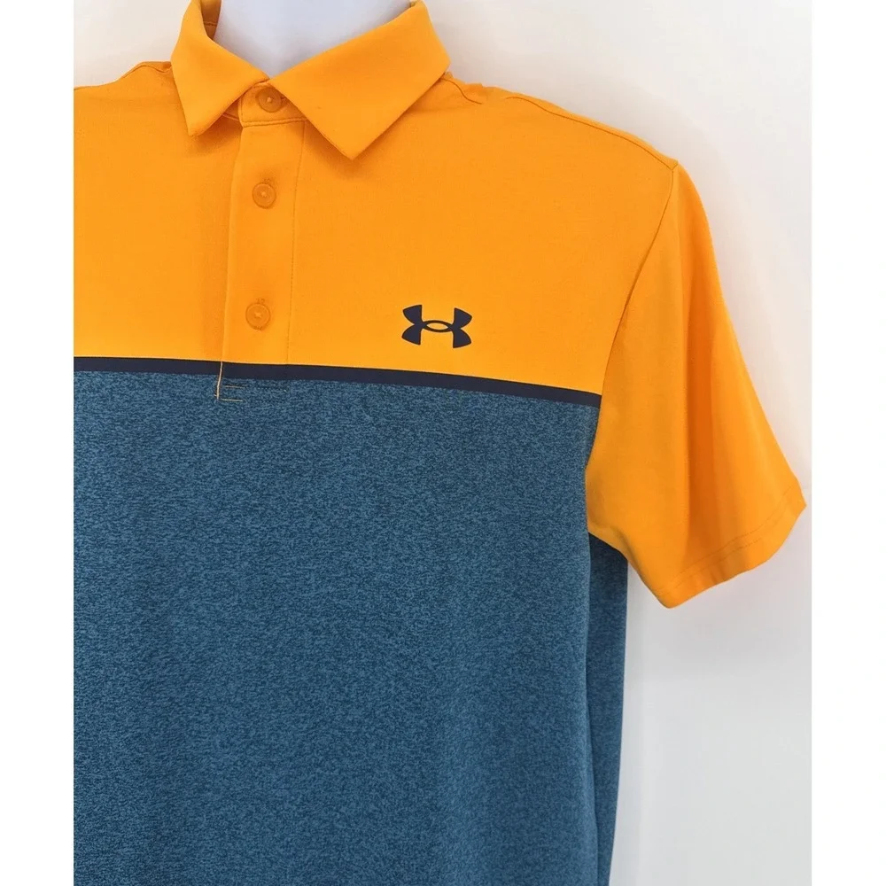 Under Armour Playoff Polo Men M Orange Blue Golf HeatGear Performance